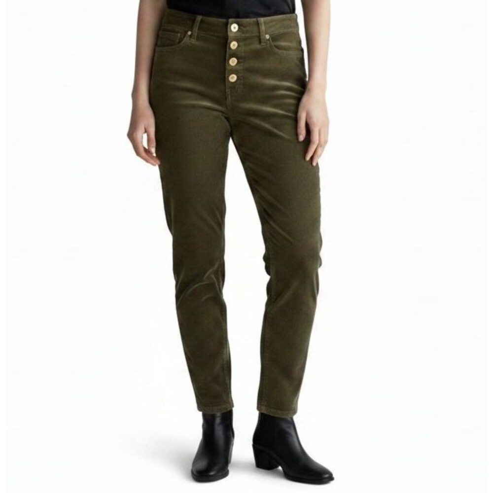 7 For All Mankind Velvet Ankle Pants Women 32 Green Exposed Button Fly Jean